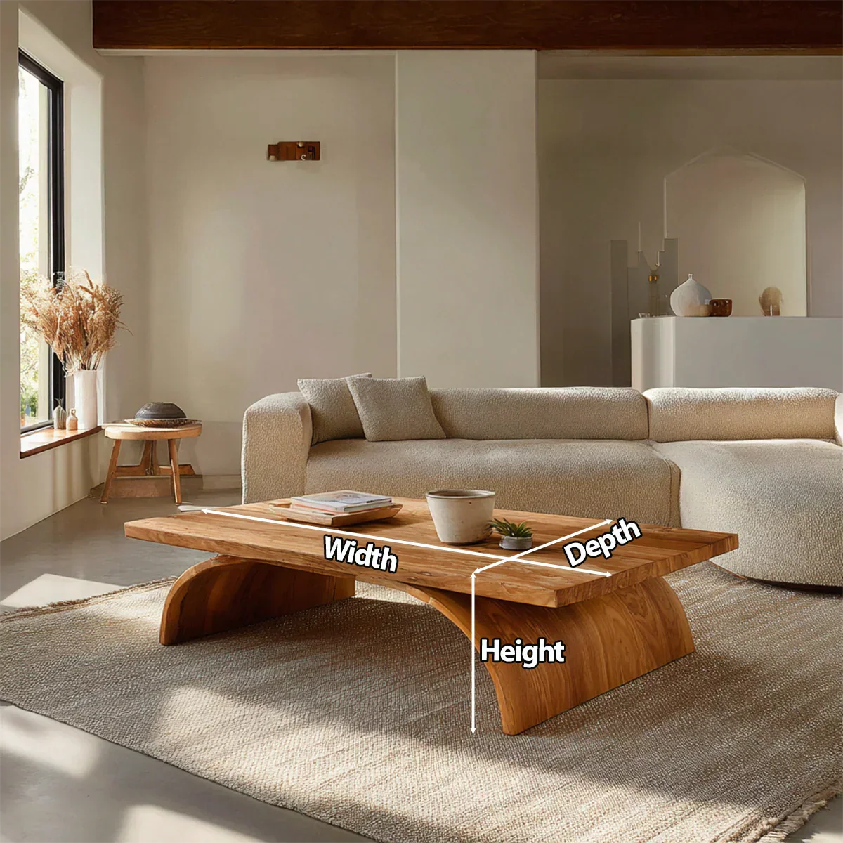 Sculptural Arch Base Coffee Table in Organic Modern Natural Solid Wood - Rustiracraft 