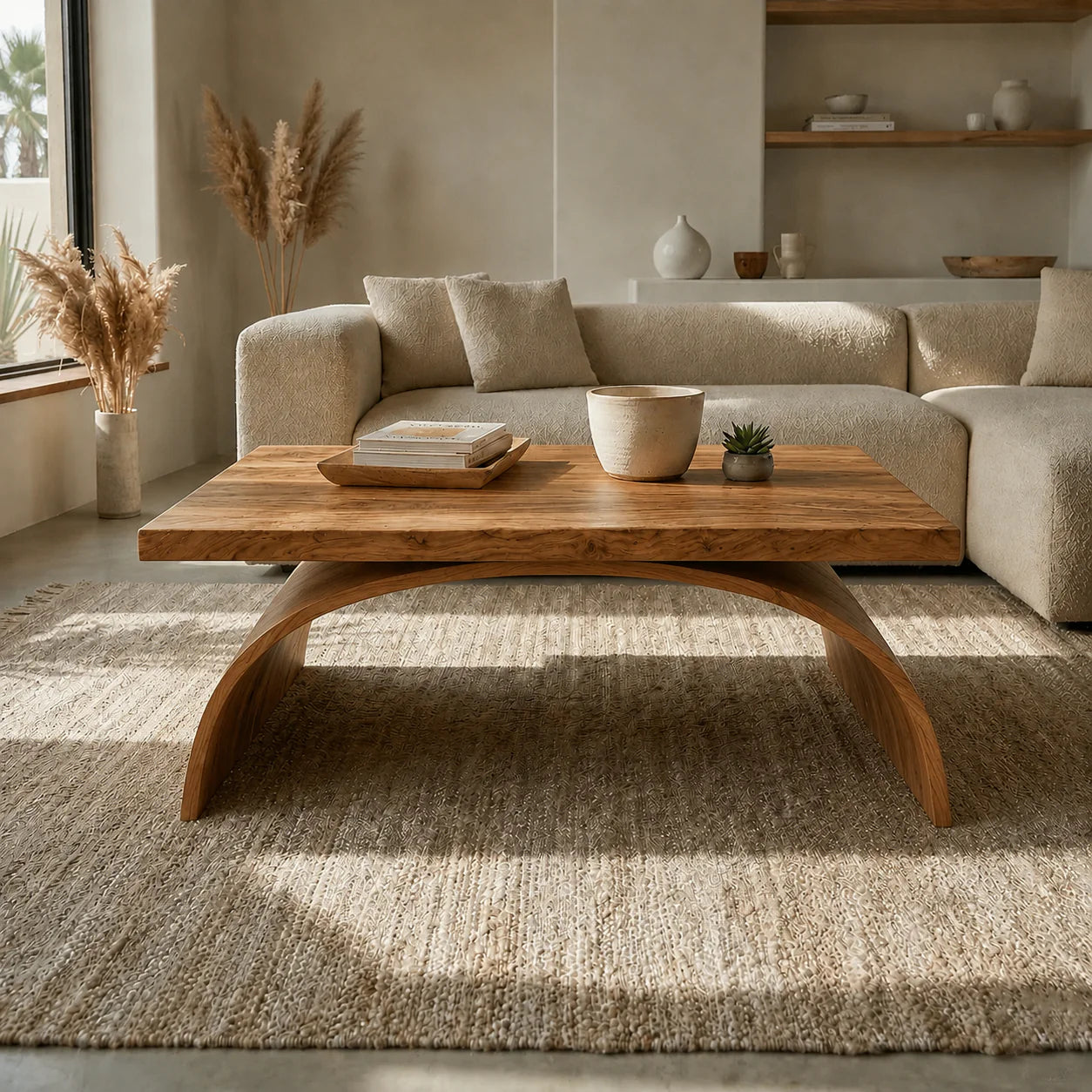 Sculptural Arch Base Coffee Table in Organic Modern Natural Solid Wood - Rustiracraft