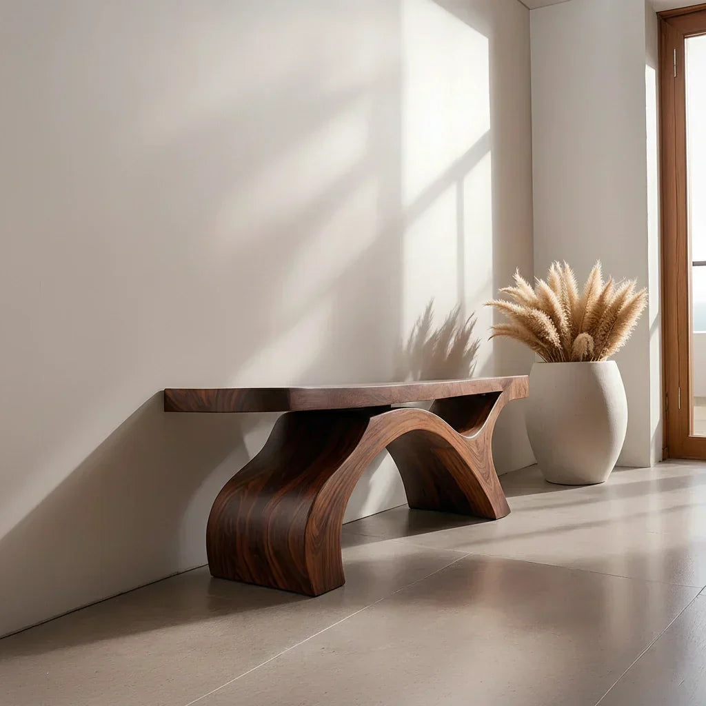 Sculptural Curved Solid Wood Bench – Modern Organic Form - Rustiracraft
