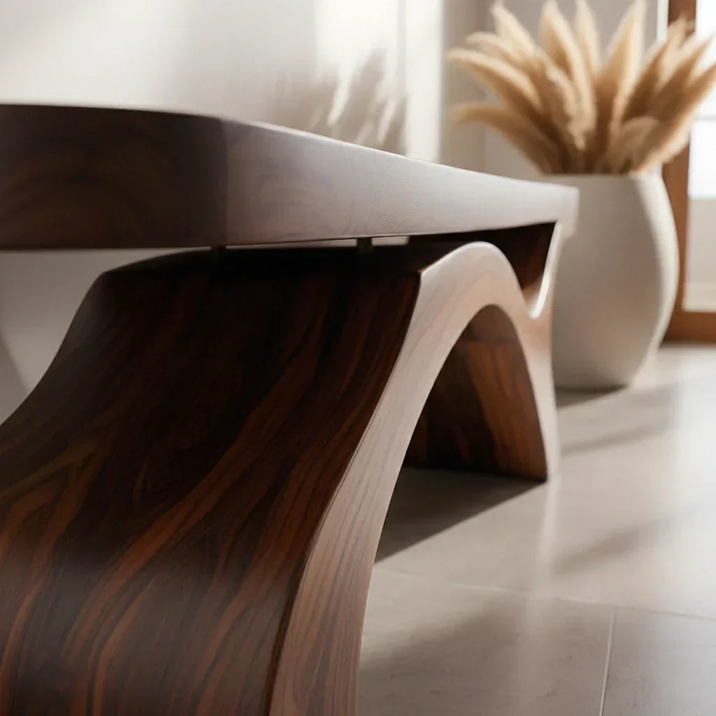 Sculptural Curved Solid Wood Bench – Modern Organic Form - Rustiracraft