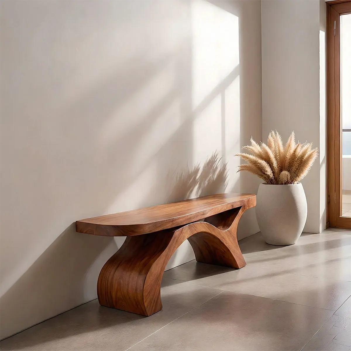 Sculptural Curved Solid Wood Bench – Modern Organic Form - Rustiracraft