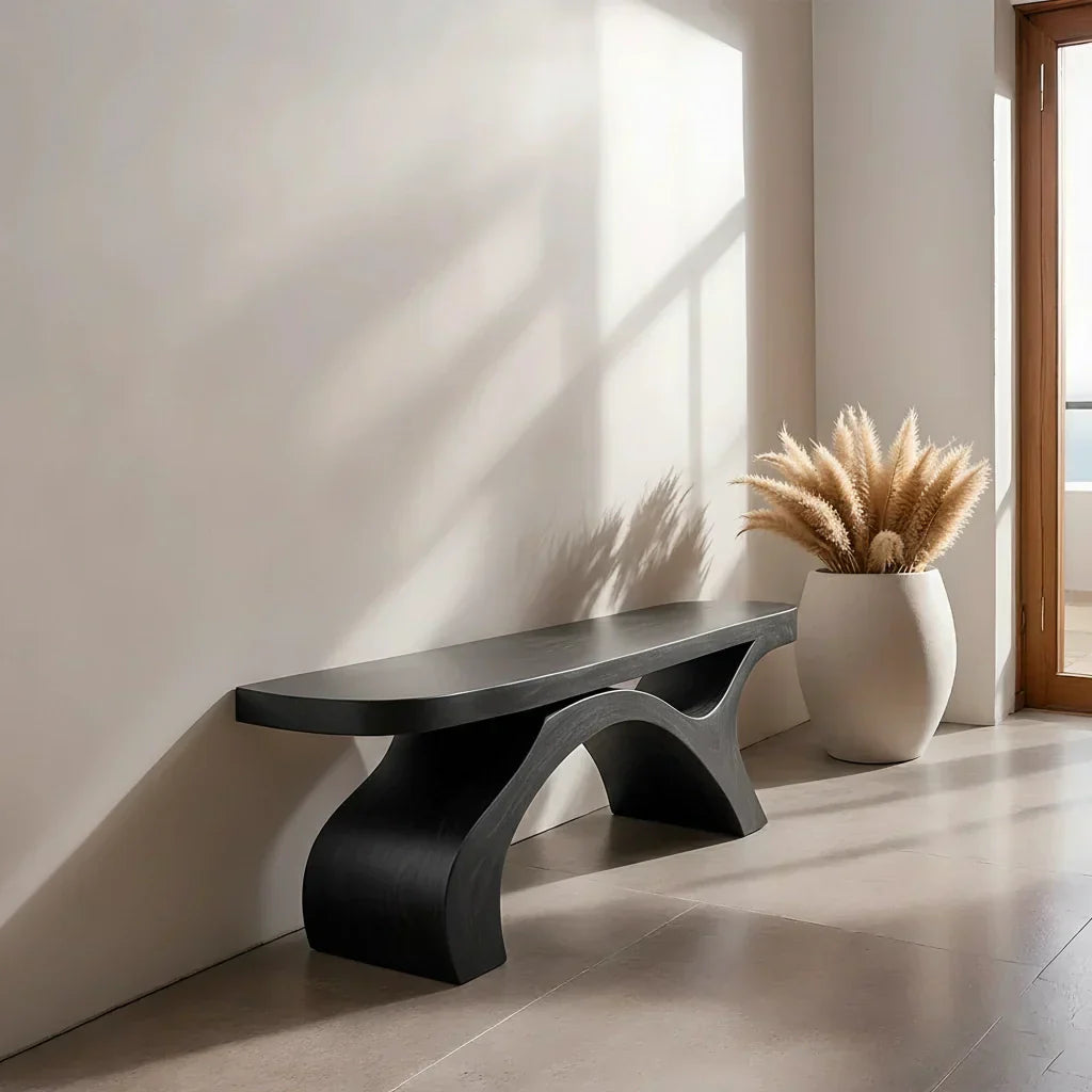 Sculptural Curved Solid Wood Bench – Modern Organic Form - Rustiracraft