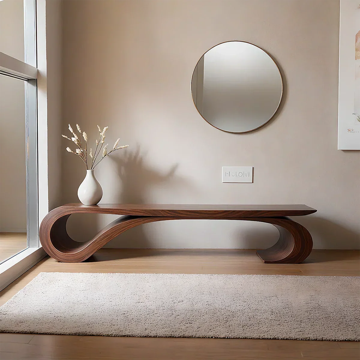 Sculptural Curved Solid Wood Bench – Waveflow Edition - Rustiracraft