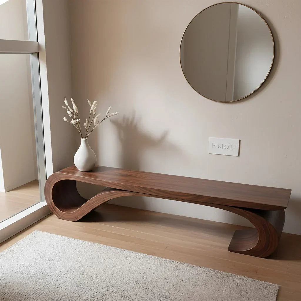 Sculptural Curved Solid Wood Bench – Waveflow Edition - Rustiracraft