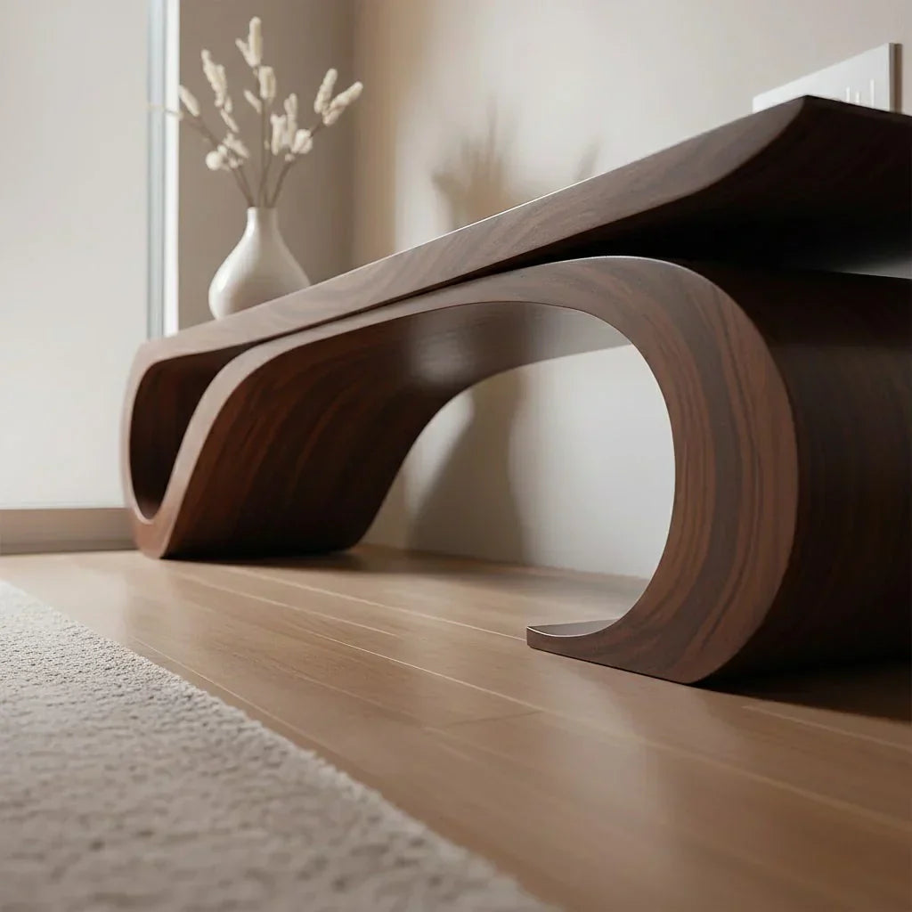 Sculptural Curved Solid Wood Bench – Waveflow Edition - Rustiracraft