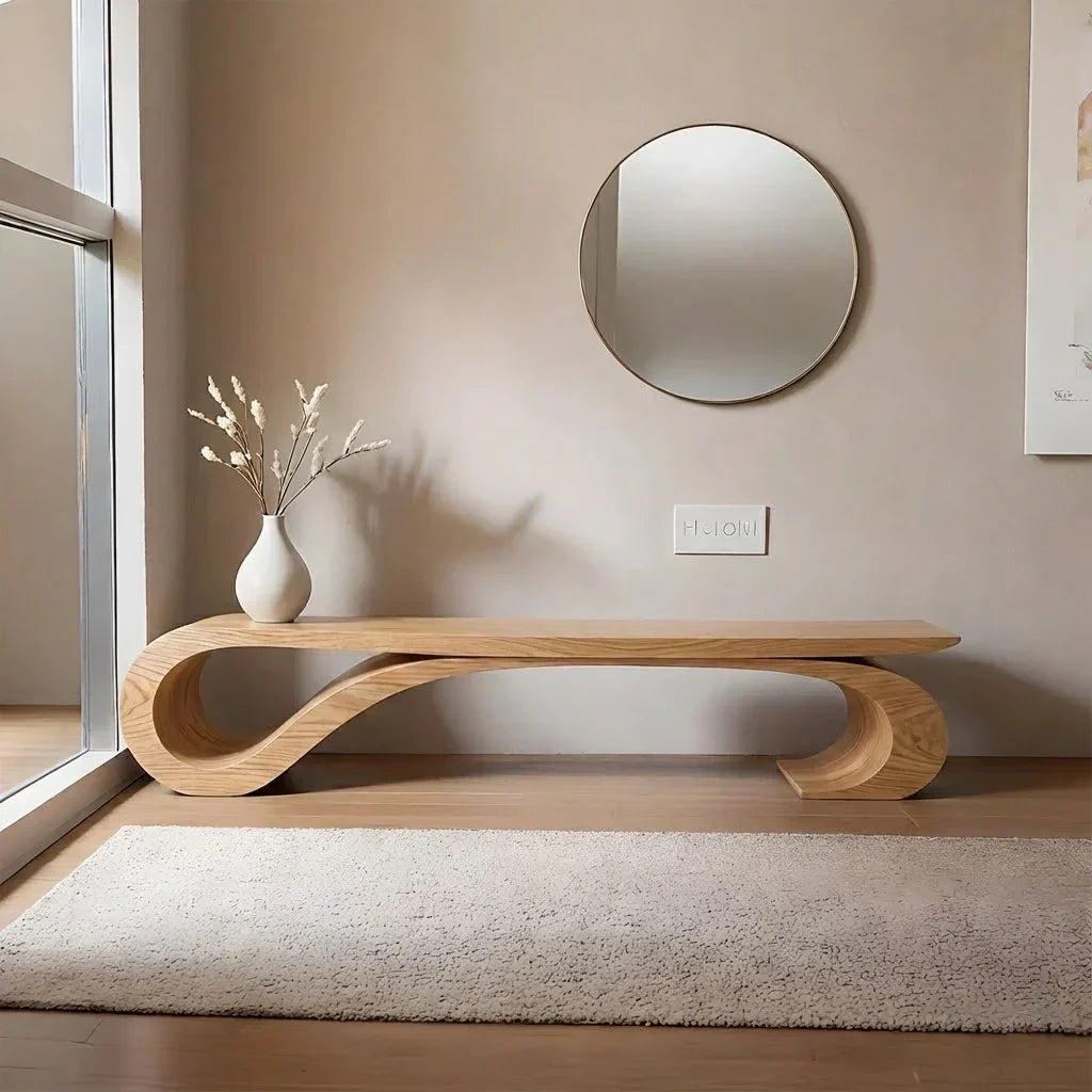 Sculptural Curved Solid Wood Bench – Waveflow Edition - Rustiracraft