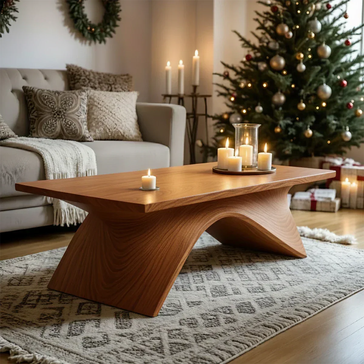 Sculptural Curved Solid Wood Coffee Table – Handcrafted Natural Finish - Rustiracraft
