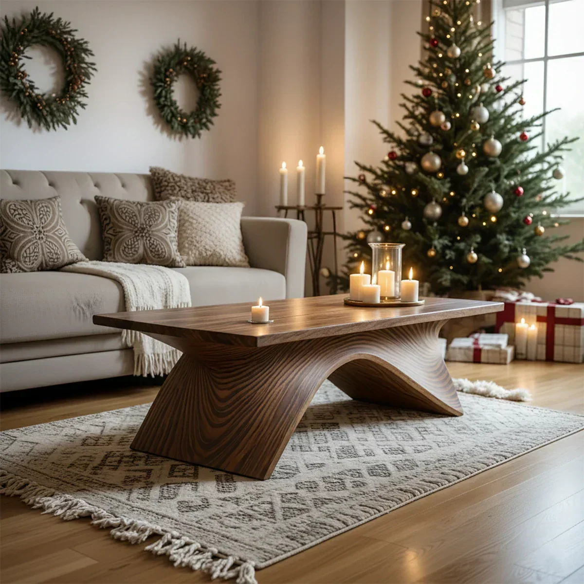 Sculptural Curved Solid Wood Coffee Table – Handcrafted Natural Finish - Rustiracraft