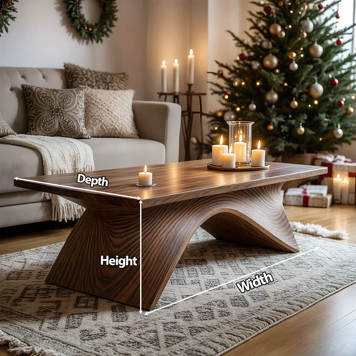 Sculptural Curved Solid Wood Coffee Table – Handcrafted Natural Finish - Rustiracraft