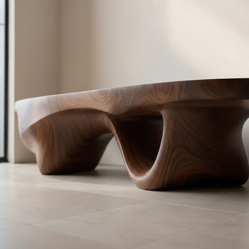 Sculptural Fluid-Form Solid Wood Bench – Modern Organic Art Piece - Rustiracraft