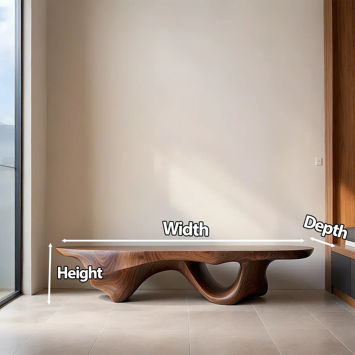 Sculptural Fluid-Form Solid Wood Bench – Modern Organic Art Piece - Rustiracraft