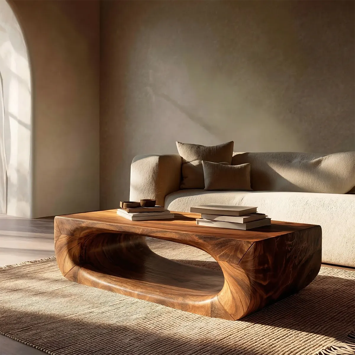 Sculptural Hollow Coffee Table in Organic Modern Natural Solid Wood - Rustiracraft 