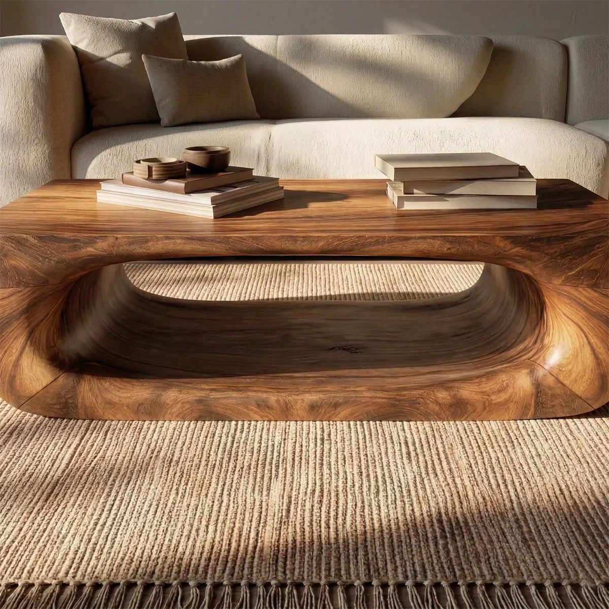 Sculptural Hollow Coffee Table in Organic Modern Natural Solid Wood - Rustiracraft 