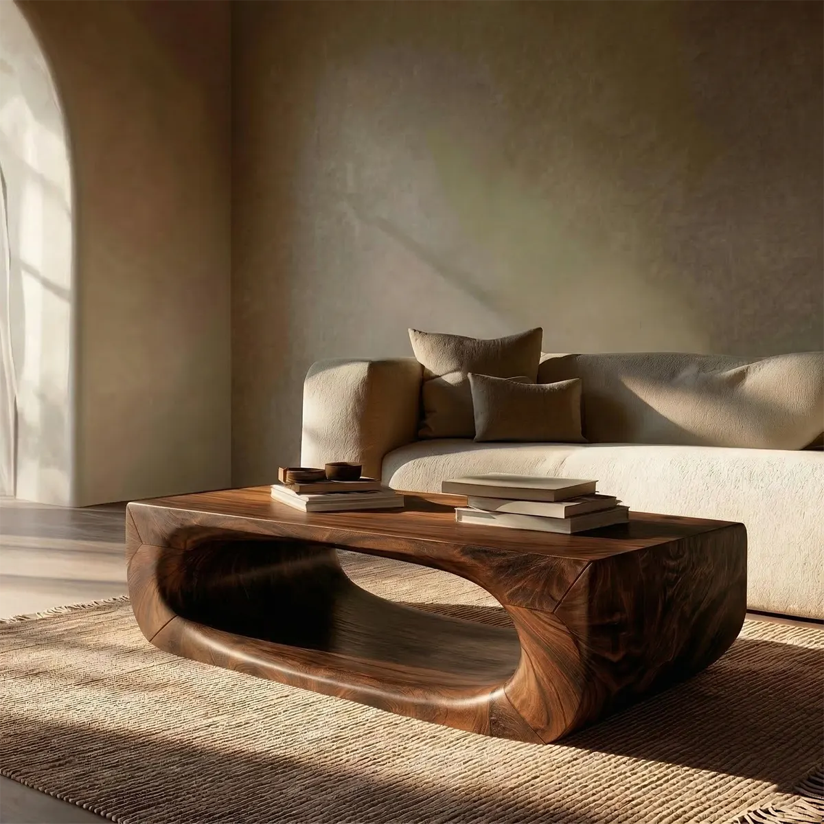 Sculptural Hollow Coffee Table in Organic Modern Natural Solid Wood - Rustiracraft 