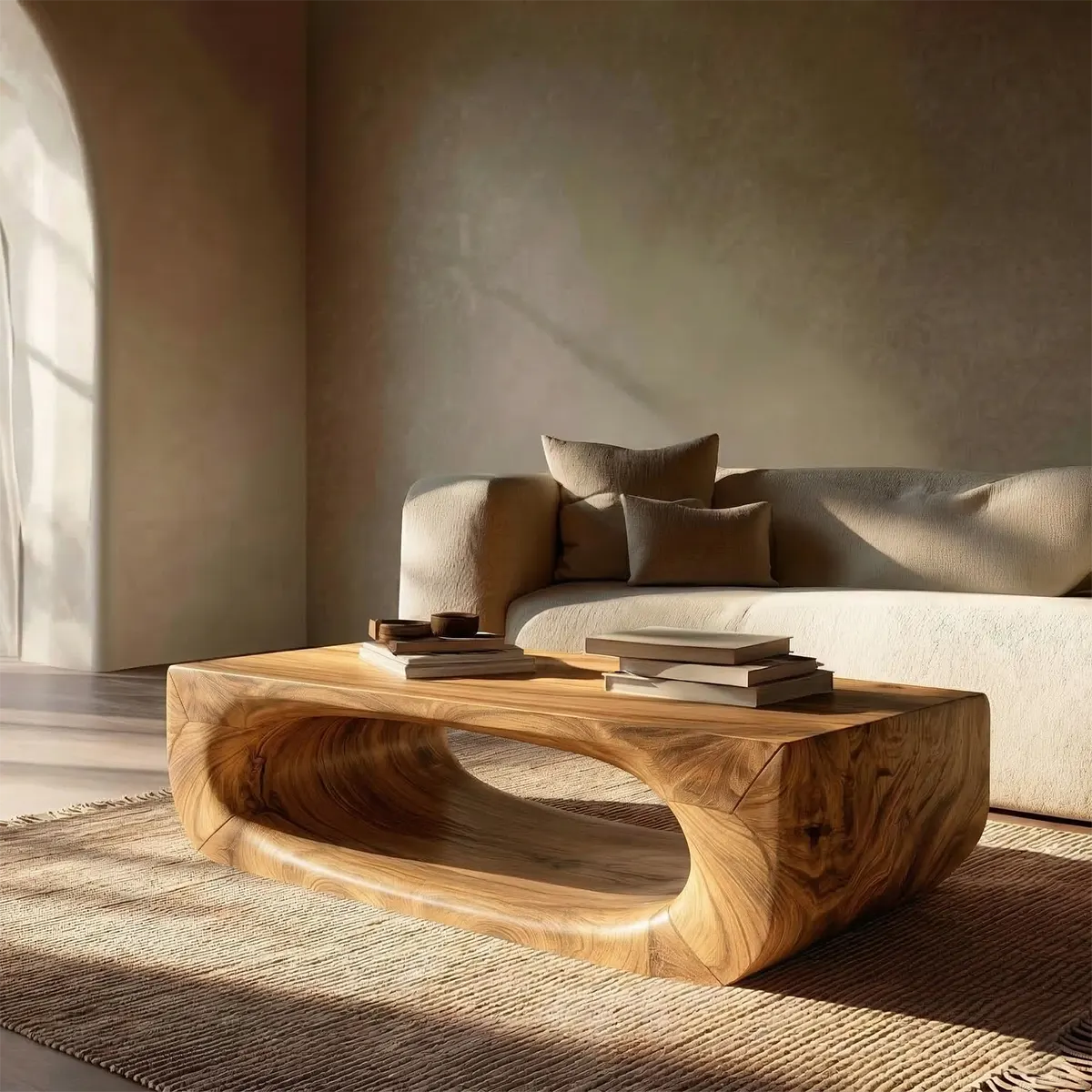 Sculptural Hollow Coffee Table in Organic Modern Natural Solid Wood - Rustiracraft 