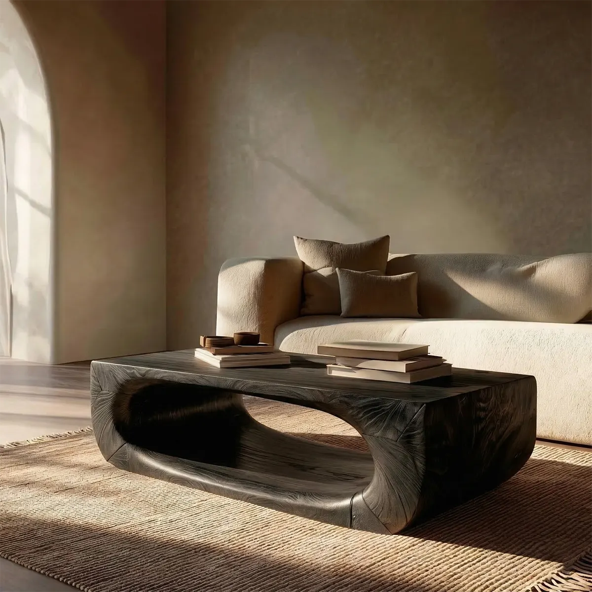 Sculptural Hollow Coffee Table in Organic Modern Natural Solid Wood - Rustiracraft 