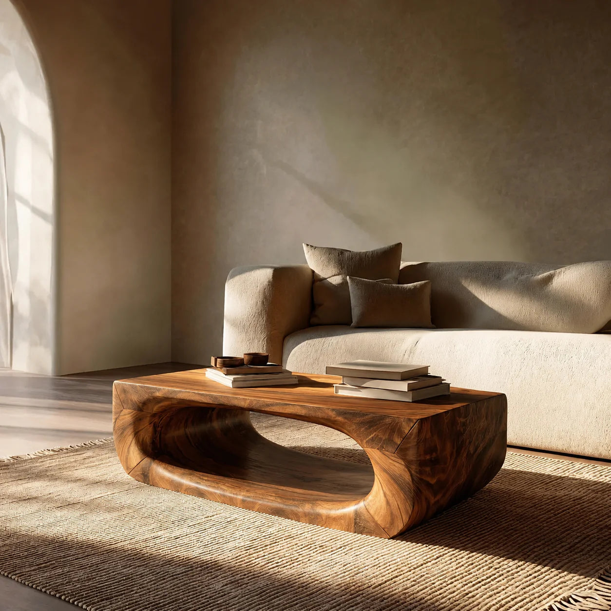 Sculptural Hollow Coffee Table in Organic Modern Natural Solid Wood - Rustiracraft