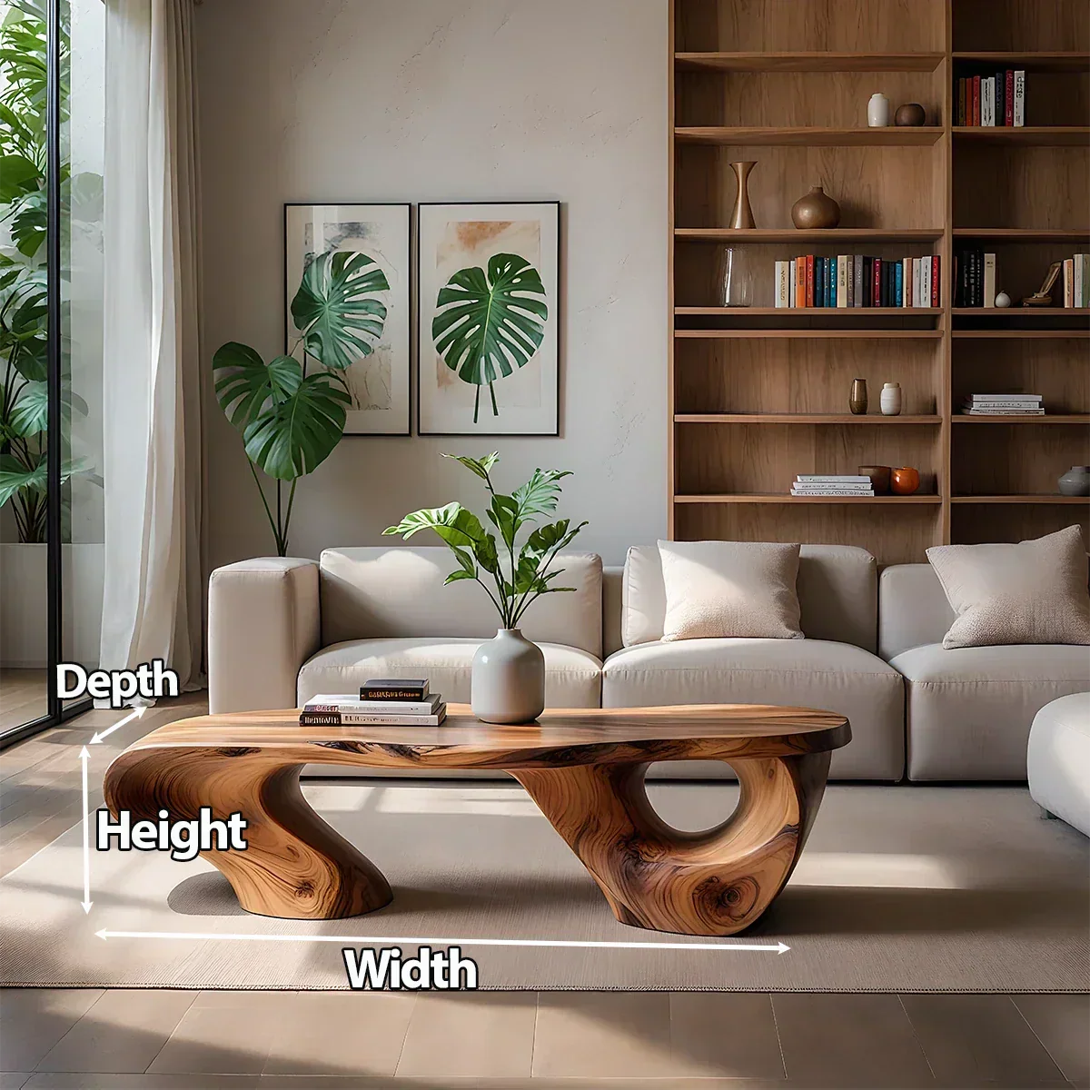 Sculptural Natural Solid Wood Coffee Table — Organic Curve Design - Rustiracraft