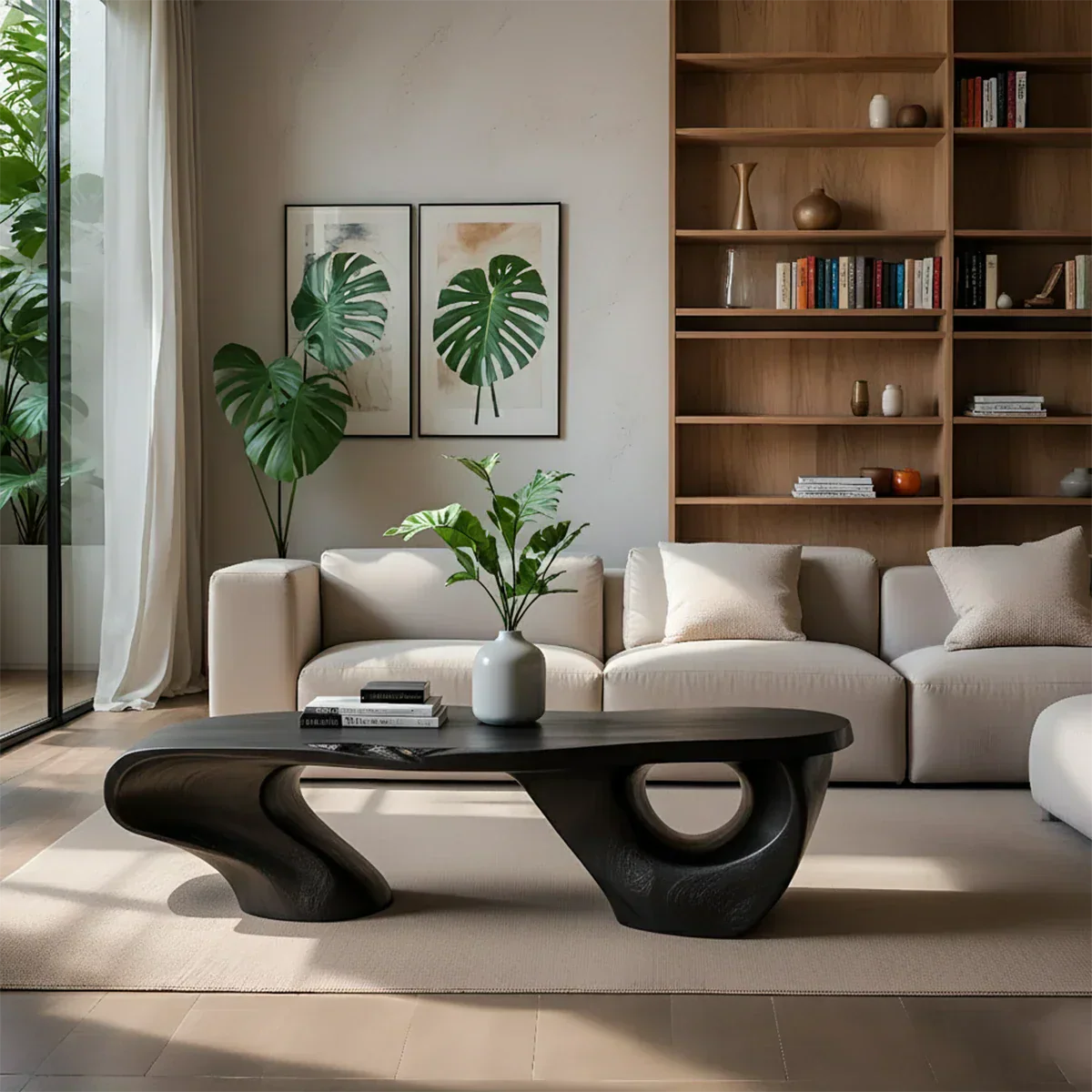 Sculptural Natural Solid Wood Coffee Table — Organic Curve Design - Rustiracraft