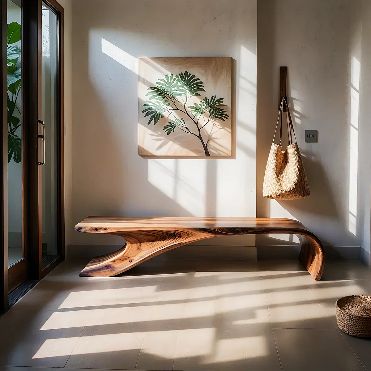 Sculptural Natural Solid Wood Entryway Bench - Rustiracraft