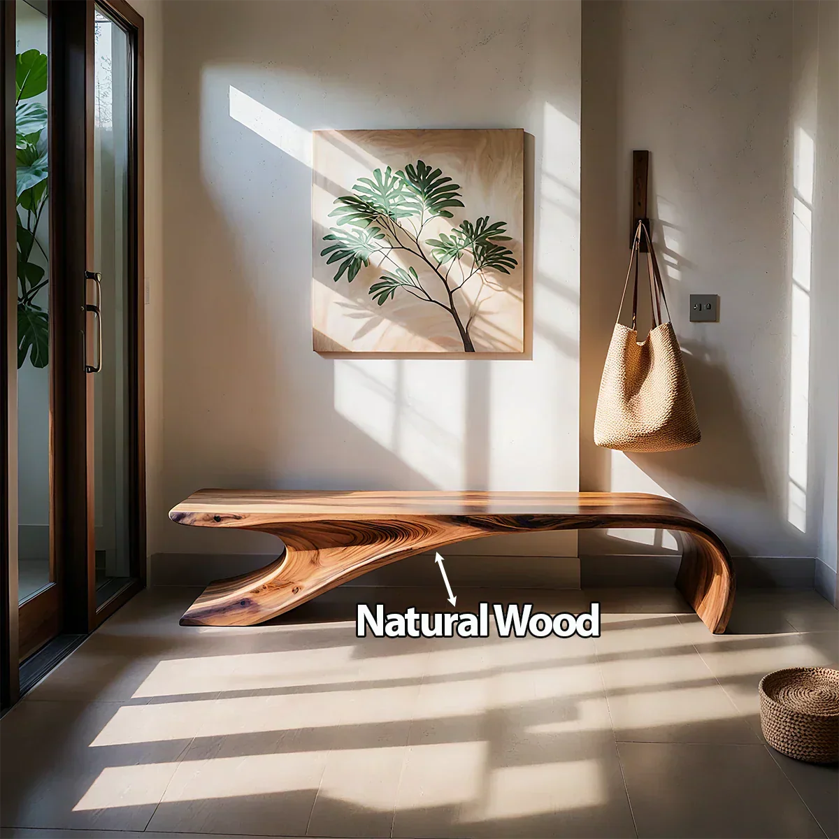 Sculptural Natural Solid Wood Entryway Bench - Rustiracraft