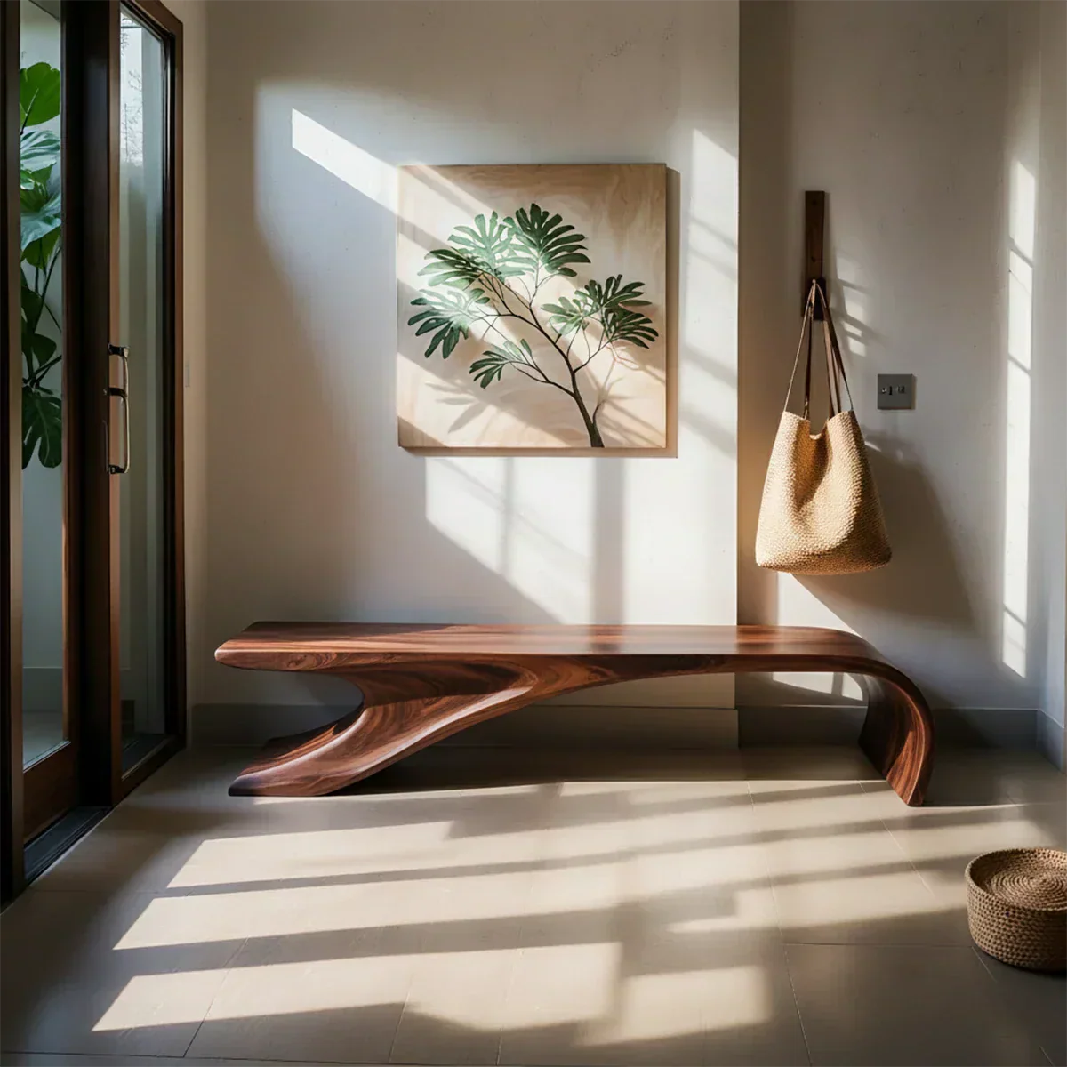 Sculptural Natural Solid Wood Entryway Bench - Rustiracraft