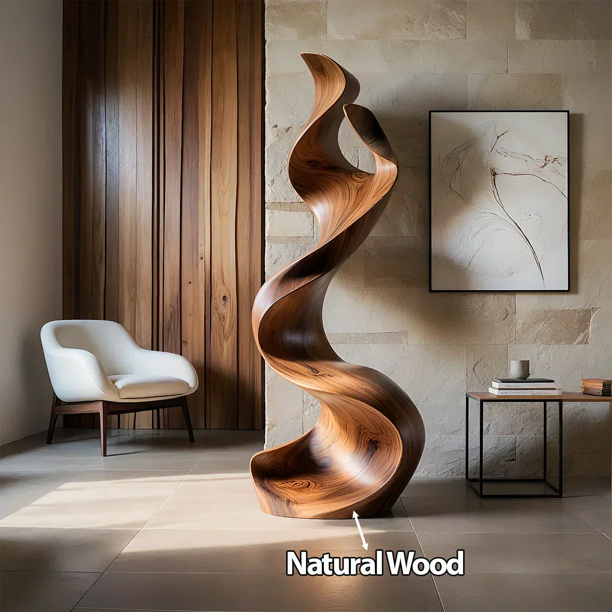 Sculptural Natural Solid Wood Floor Art — Handcarved Organic Twist Form - Rustiracraft