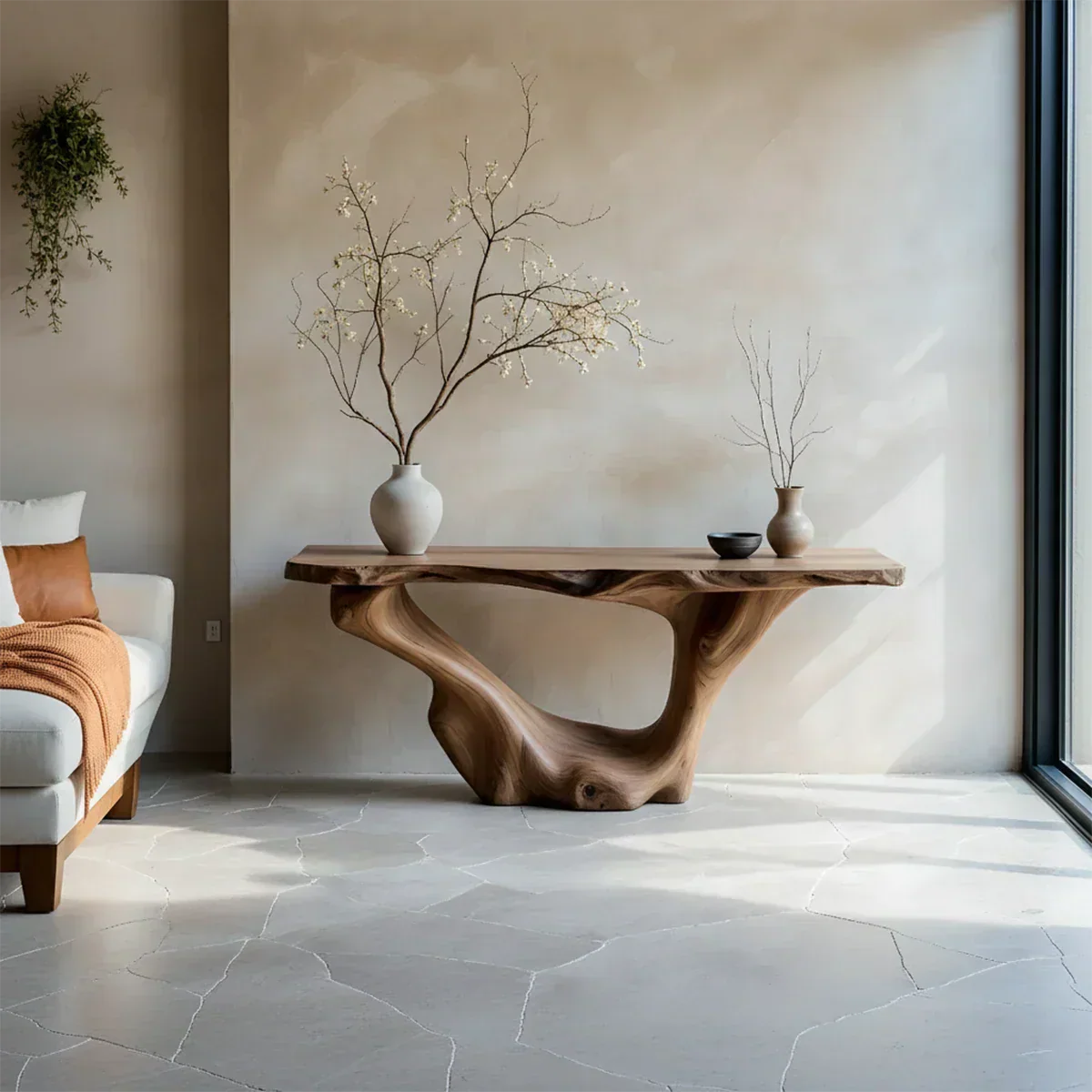 Sculptural Organic Solid Wood Console Table – Art Form Base - Rustiracraft 