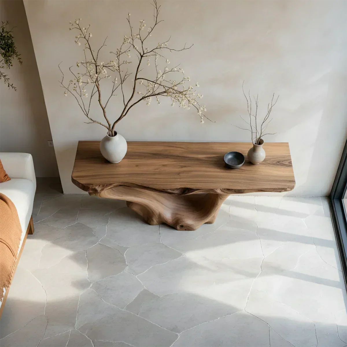 Sculptural Organic Solid Wood Console Table – Art Form Base - Rustiracraft 