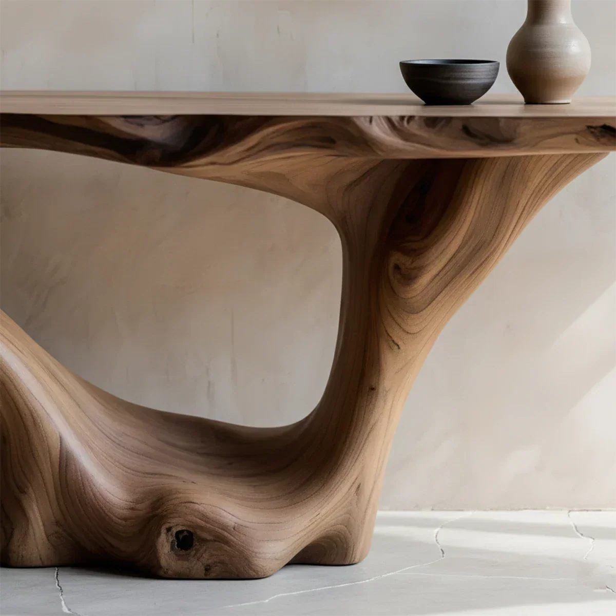 Sculptural Organic Solid Wood Console Table – Art Form Base - Rustiracraft 