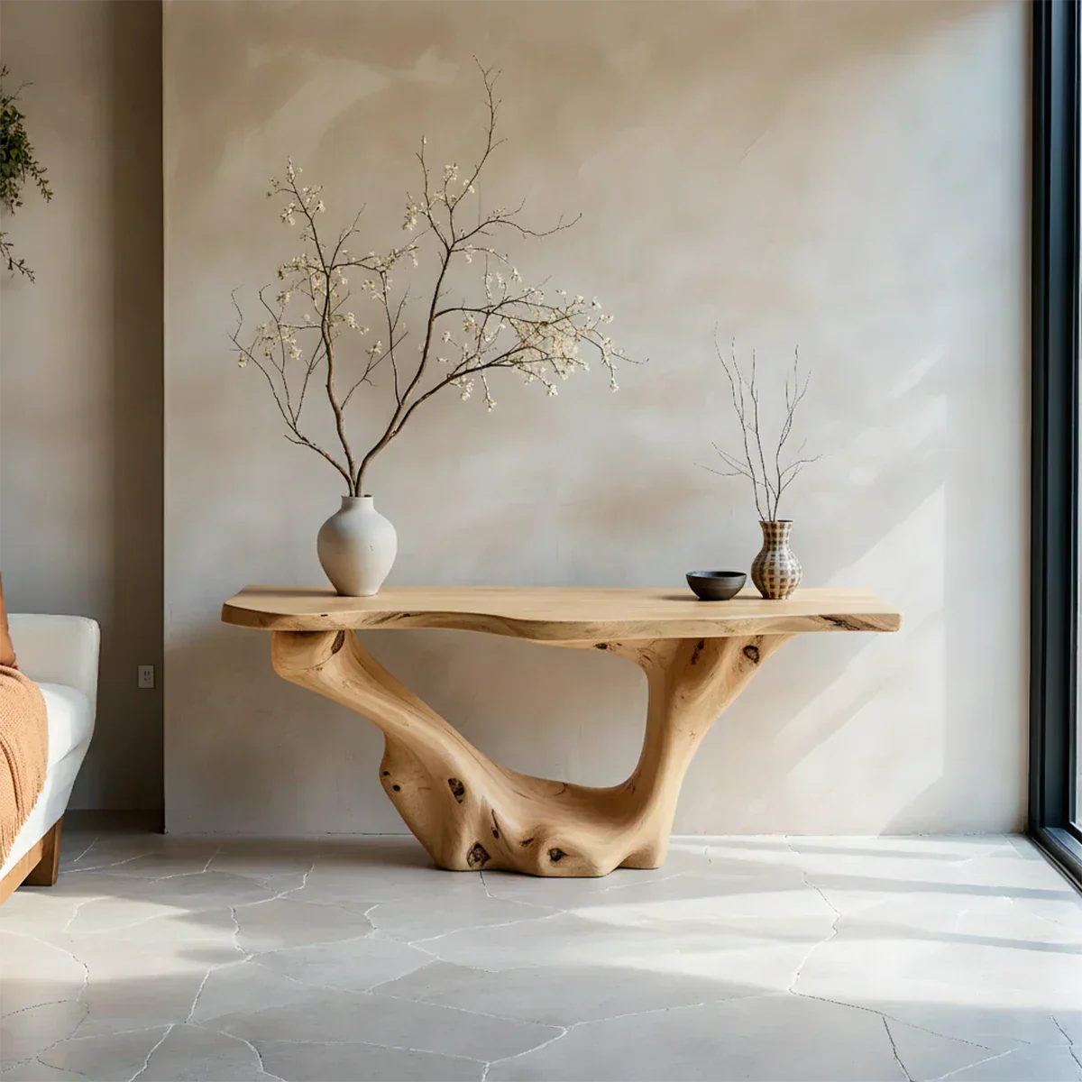 Sculptural Organic Solid Wood Console Table – Art Form Base - Rustiracraft 