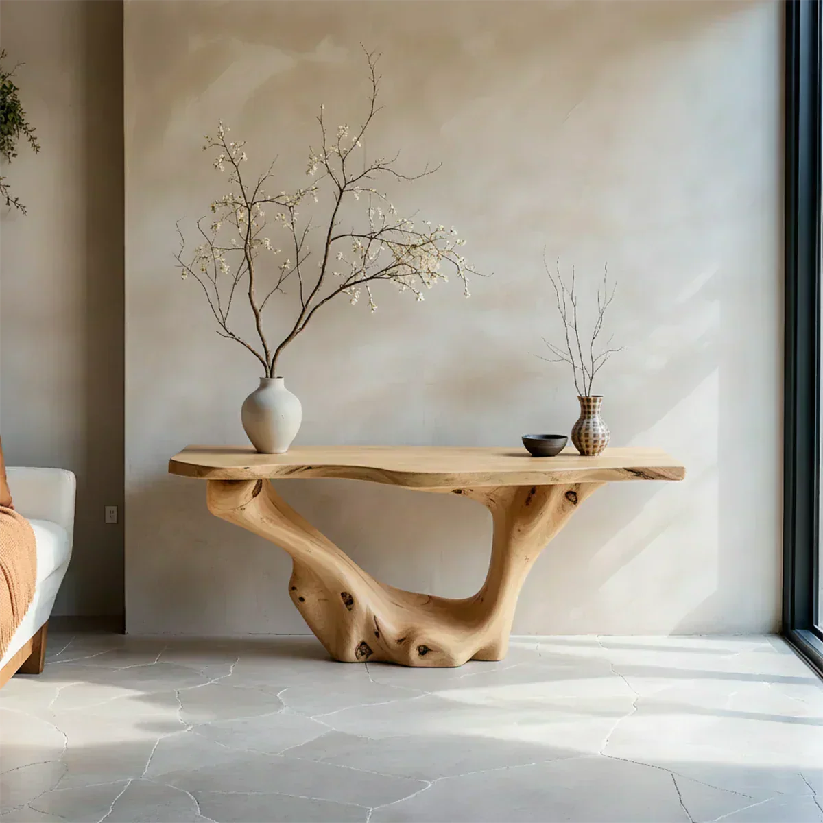 Sculptural Organic Solid Wood Console Table – Art Form Base - Rustiracraft