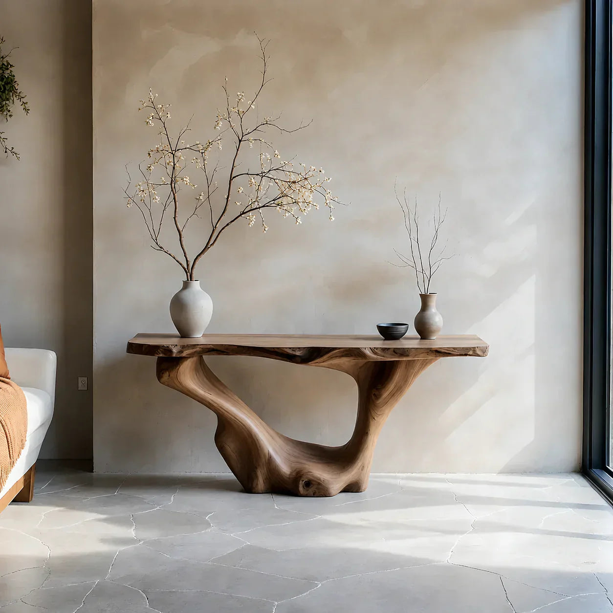 Sculptural Organic Solid Wood Console Table – Art Form Base - Rustiracraft