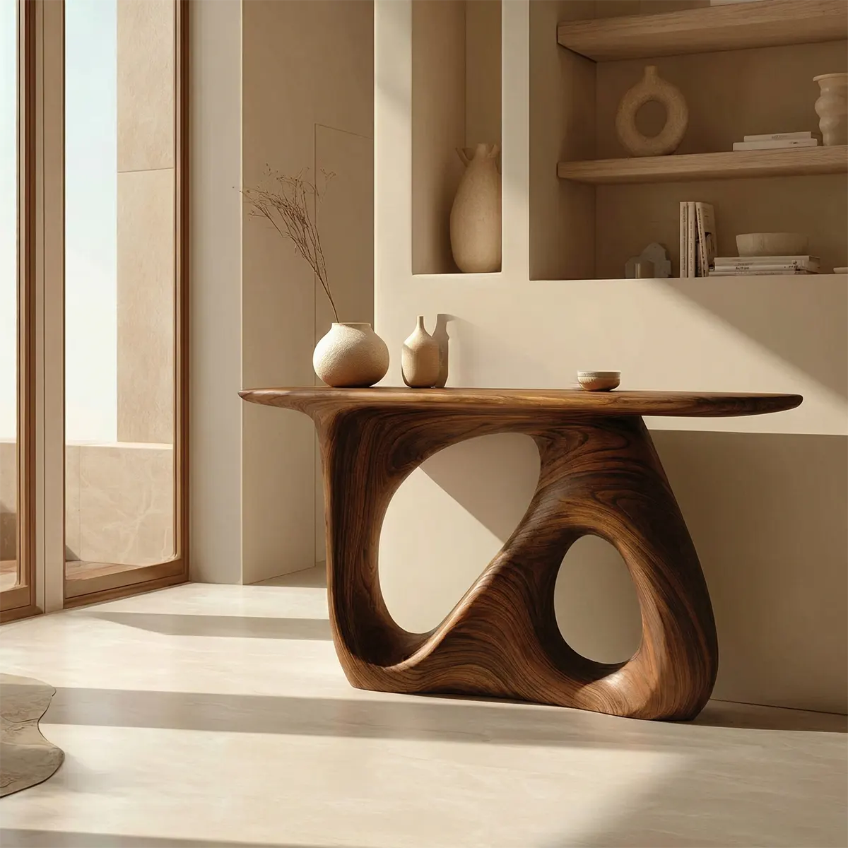 Sculptural Organic Solid Wood Console Table for Modern Interiors - Rustiracraft