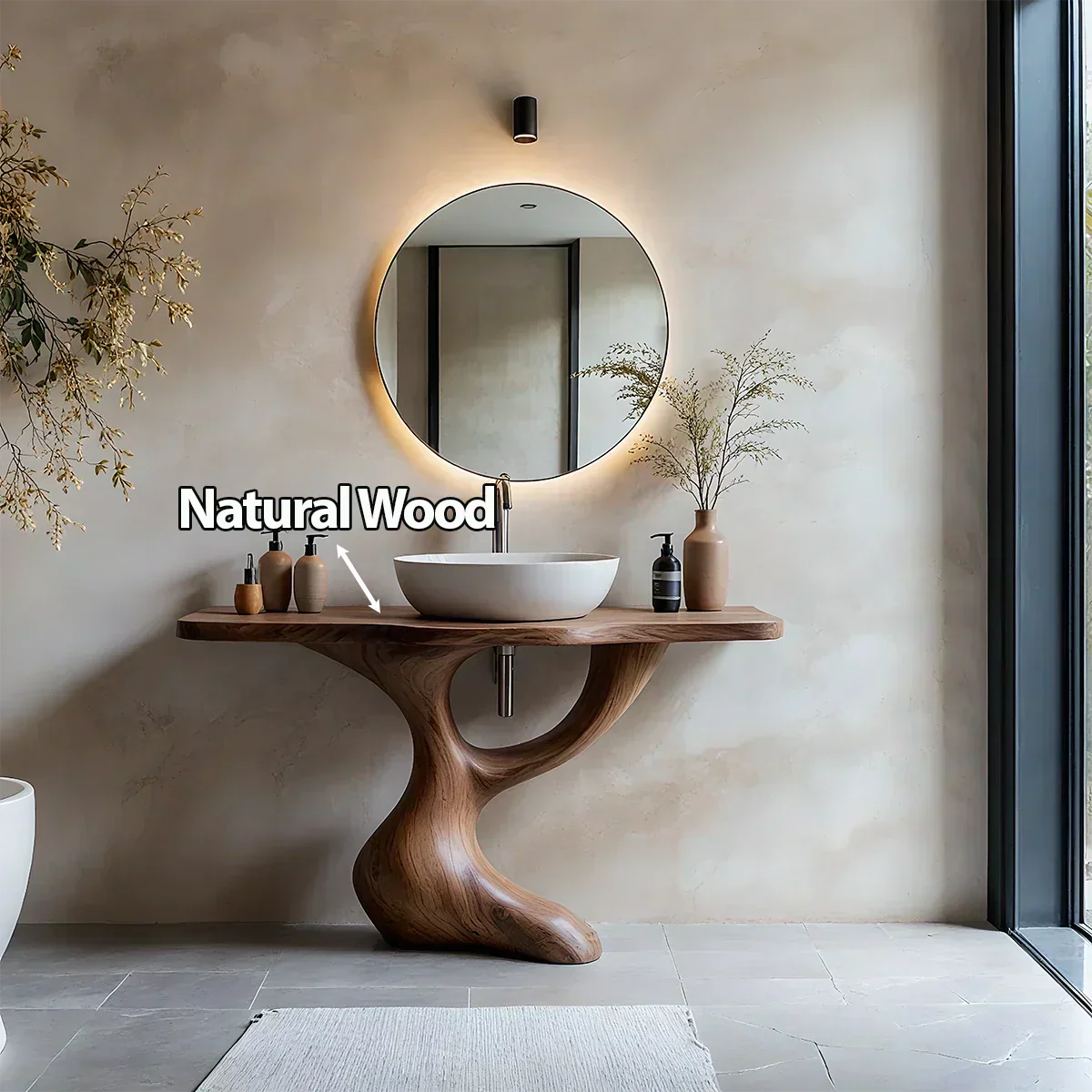 Sculptural Pedestal Wood Vanity – Organic Modern Bathroom Sink Table - Rustiracraft 