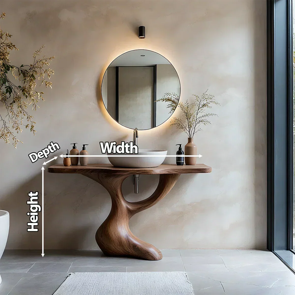 Sculptural Pedestal Wood Vanity – Organic Modern Bathroom Sink Table - Rustiracraft 