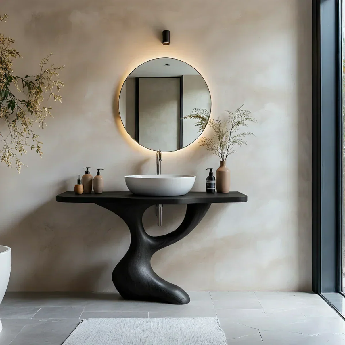 Sculptural Pedestal Wood Vanity – Organic Modern Bathroom Sink Table - Rustiracraft 