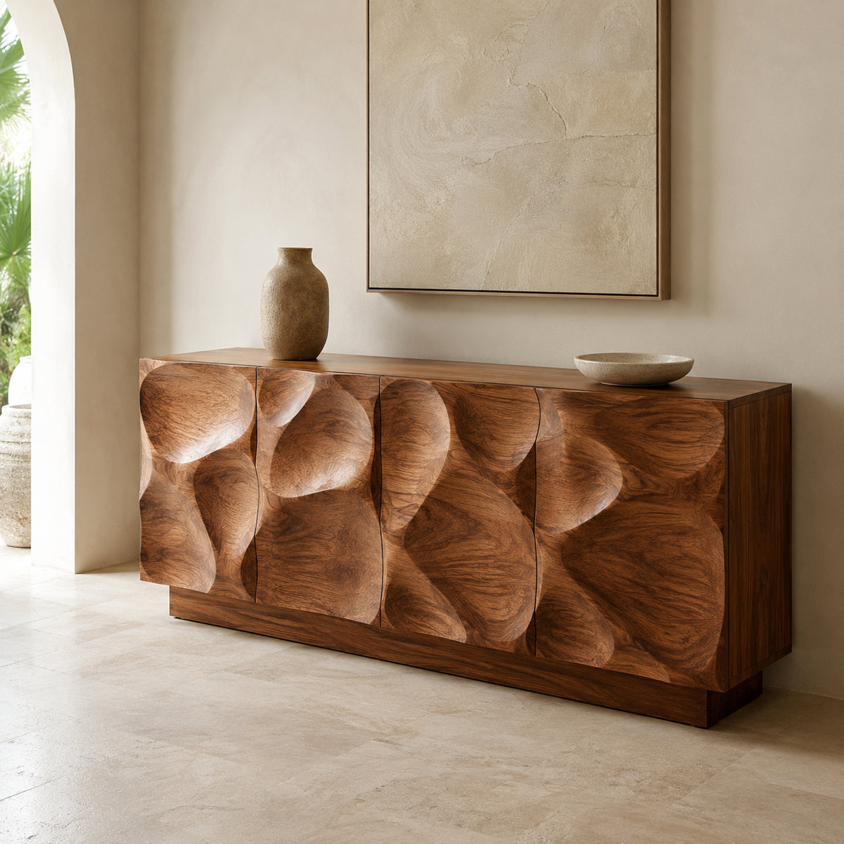Sculptural Sideboard with Curved Cabinet Doors in Natural Solid Wood - Rustiracraft