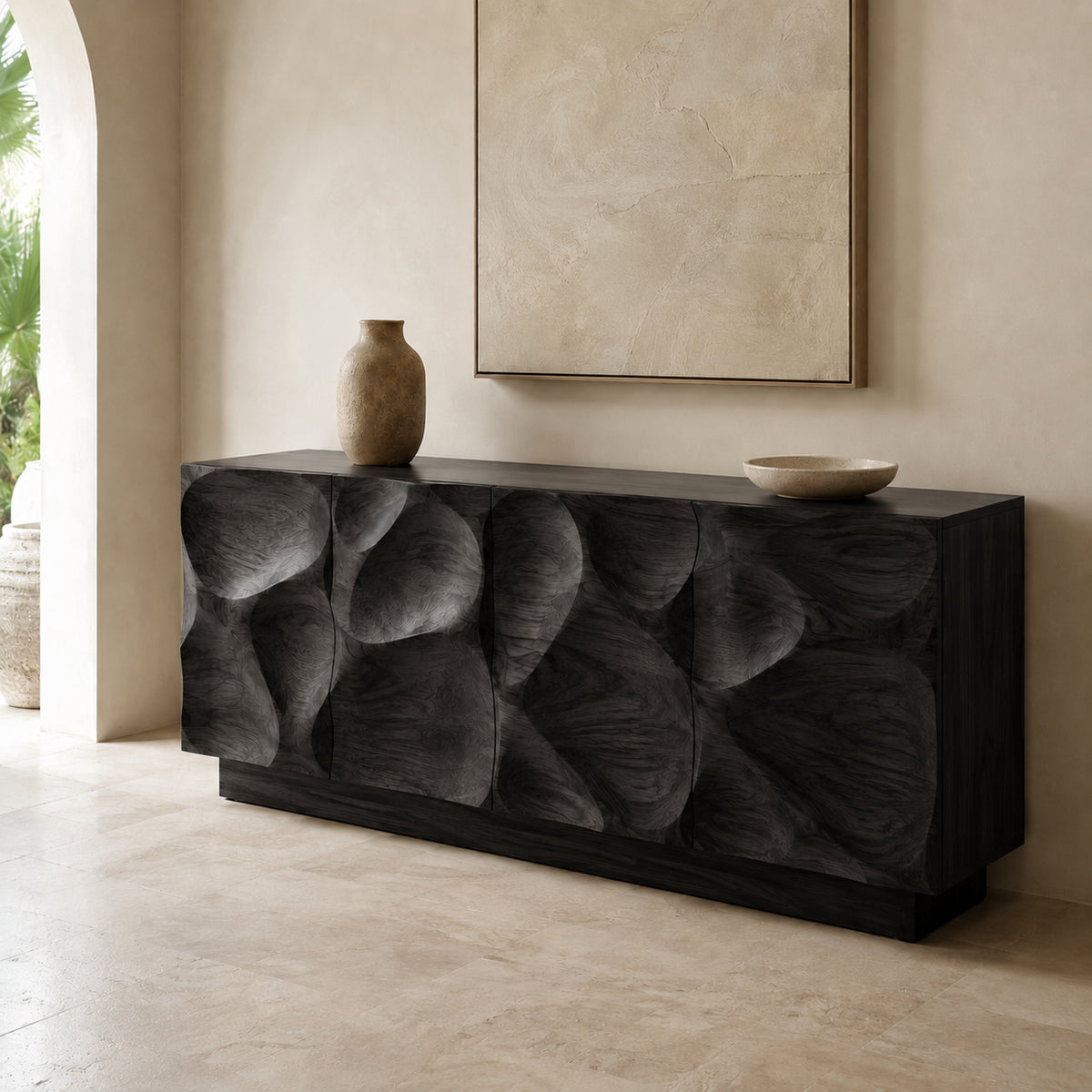 Sculptural Sideboard with Curved Cabinet Doors in Natural Solid Wood - Rustiracraft