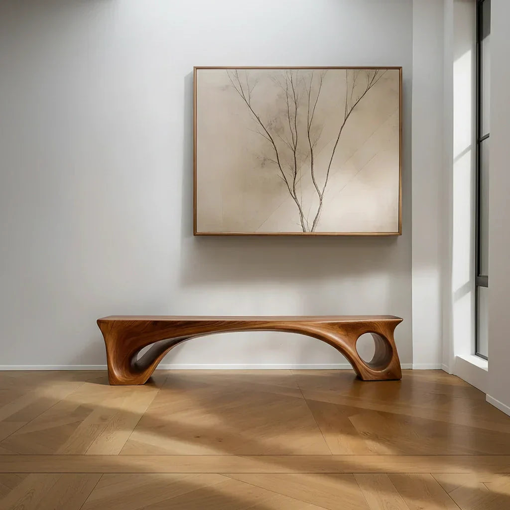 Sculptural Solid Wood Bench – Fluid Modern Form - Rustiracraft