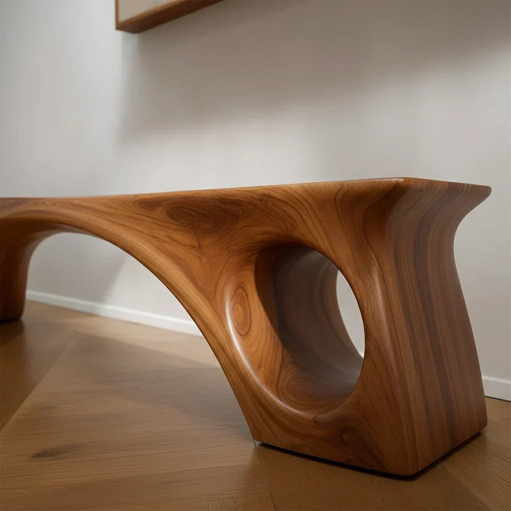 Sculptural Solid Wood Bench – Fluid Modern Form - Rustiracraft
