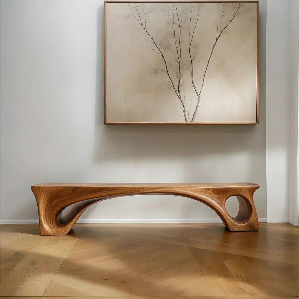 Sculptural Solid Wood Bench – Fluid Modern Form - Rustiracraft