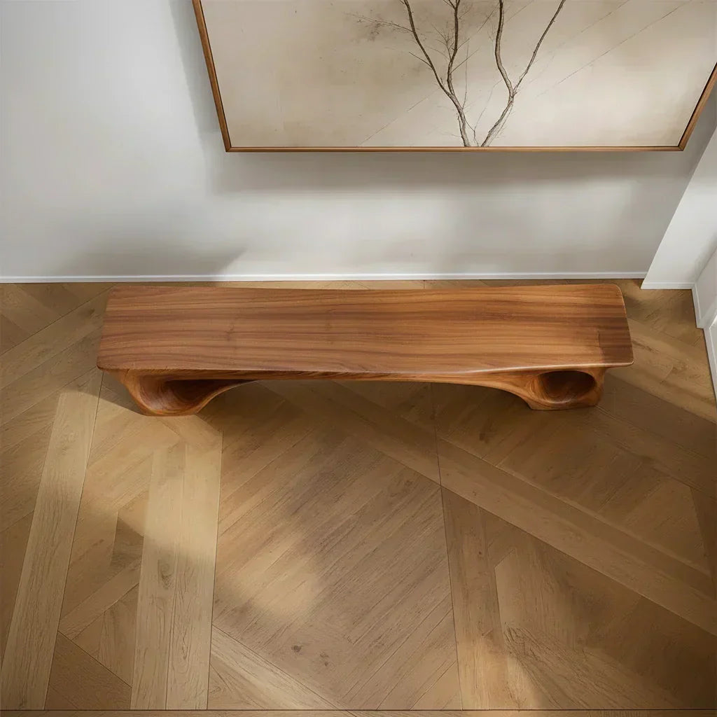 Sculptural Solid Wood Bench – Fluid Modern Form - Rustiracraft