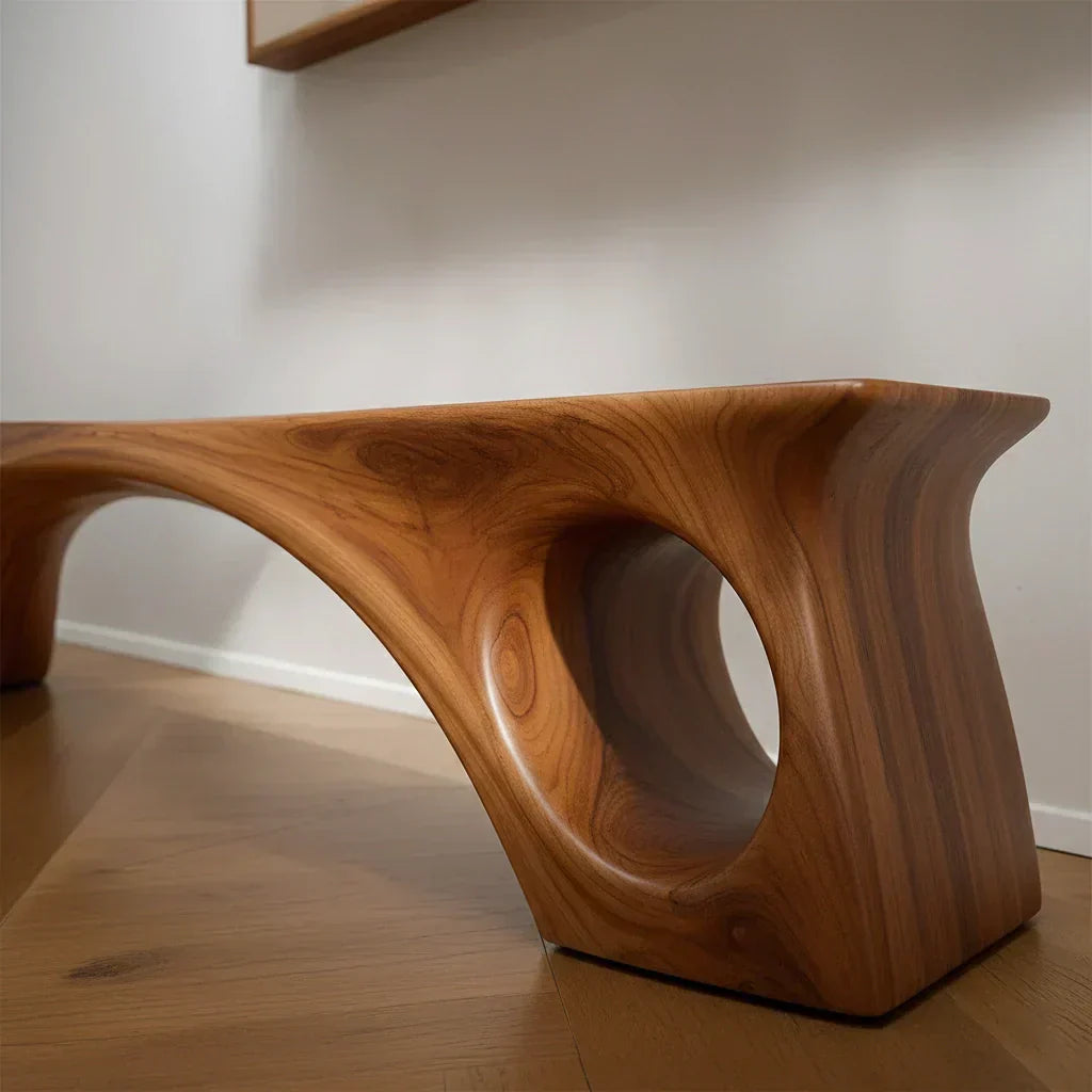Sculptural Solid Wood Bench – Fluid Modern Form - Rustiracraft