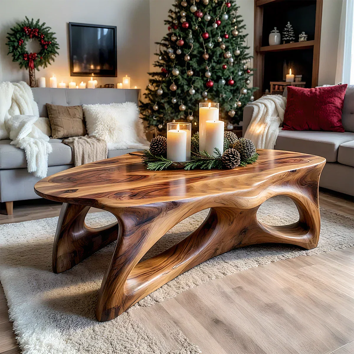 Sculptural Solid Wood Coffee Table – Handcrafted Natural Finish - Rustiracraft