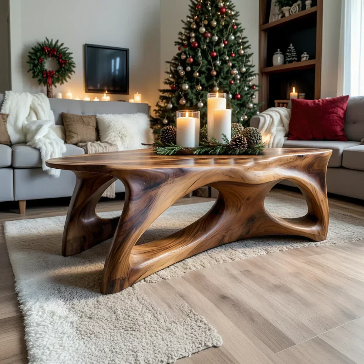 Sculptural Solid Wood Coffee Table – Handcrafted Natural Finish - Rustiracraft