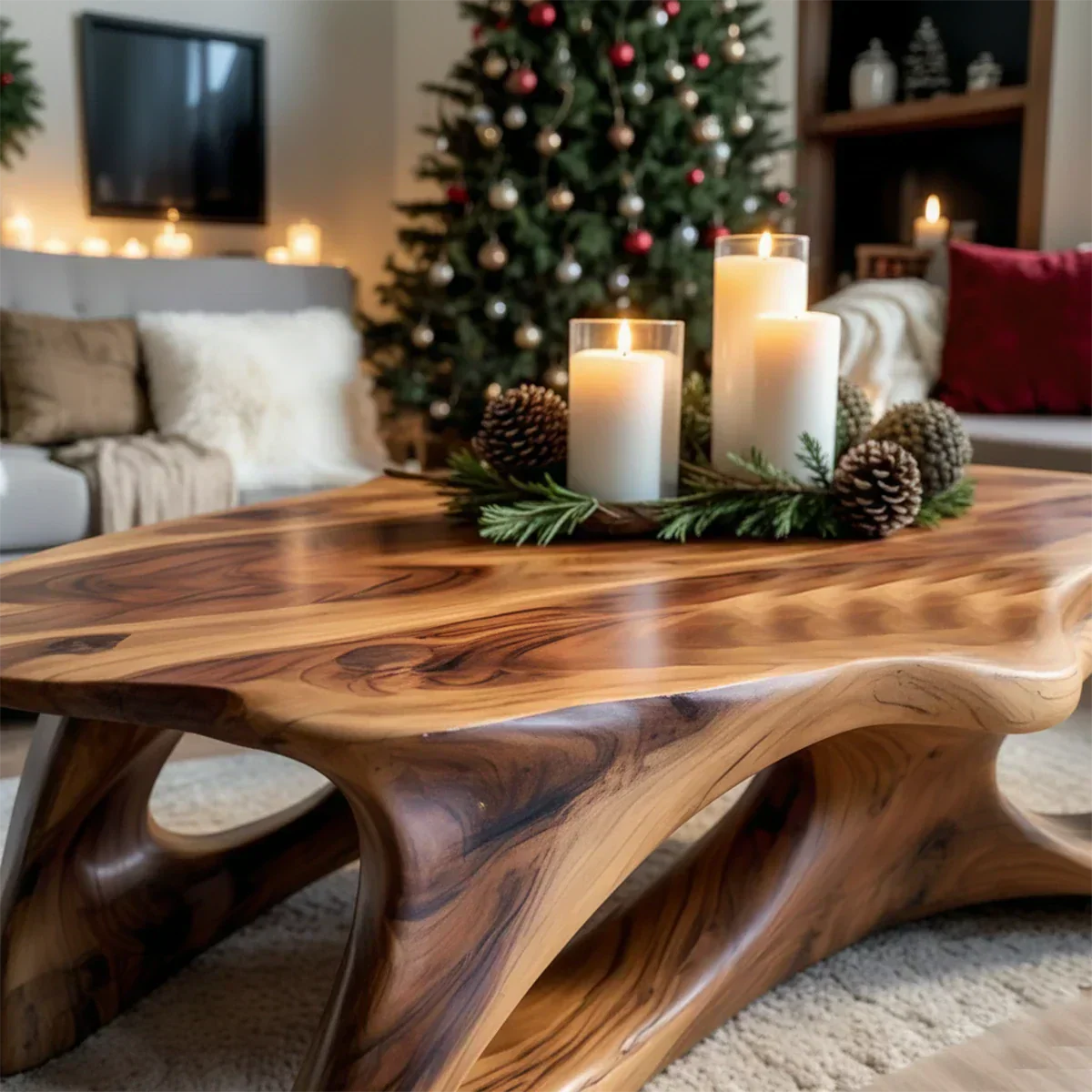 Sculptural Solid Wood Coffee Table – Handcrafted Natural Finish - Rustiracraft