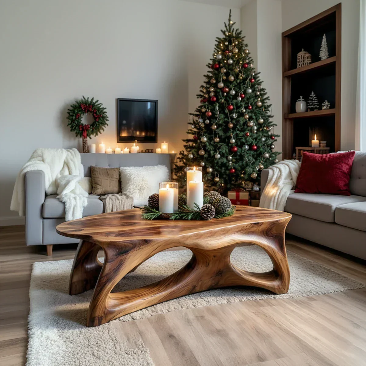 Sculptural Solid Wood Coffee Table – Handcrafted Natural Finish - Rustiracraft