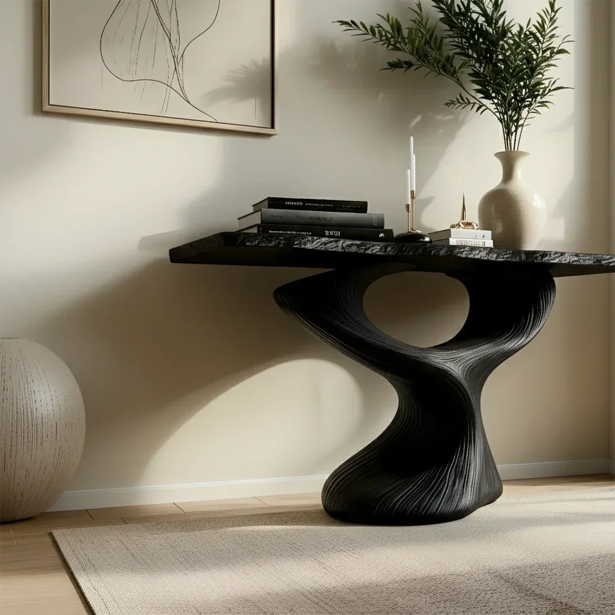 Sculptural Solid Wood Console — Modern Art Entry Table - Rustiracraft 