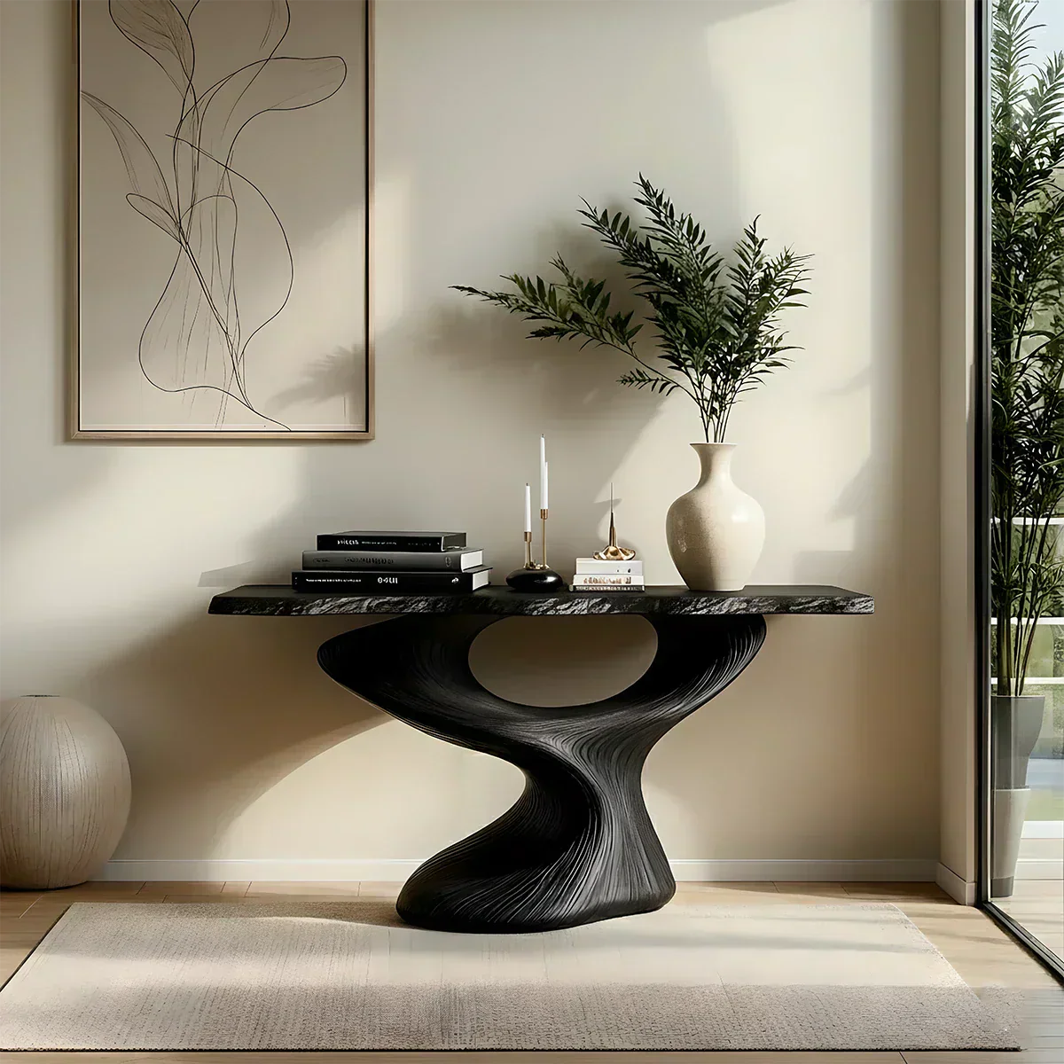 Sculptural Solid Wood Console — Modern Art Entry Table - Rustiracraft 